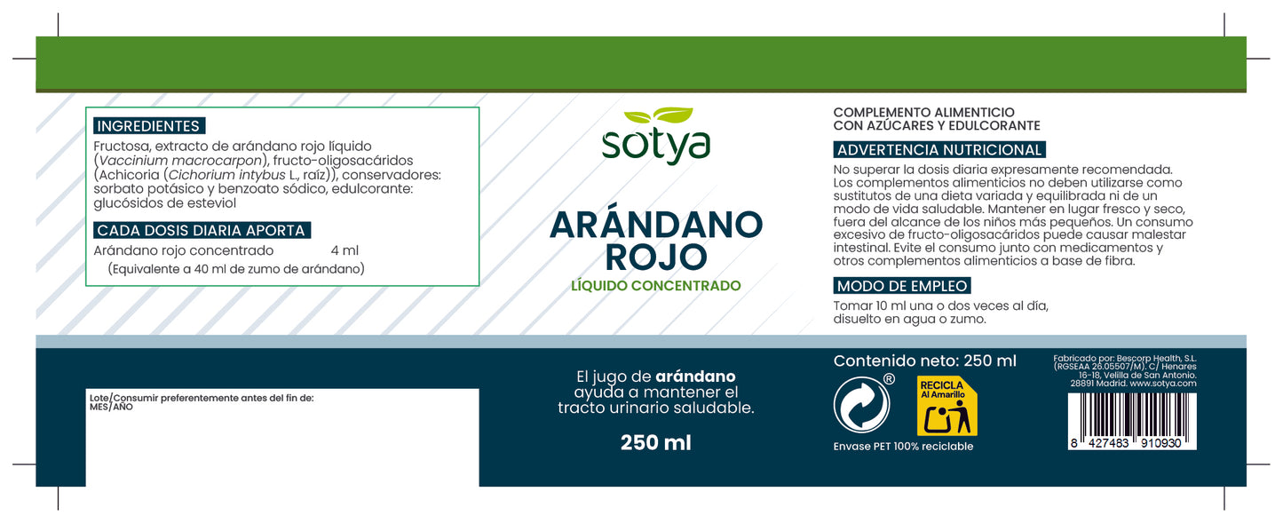 Arándano Rojo Concentrado Líquido de 250ml