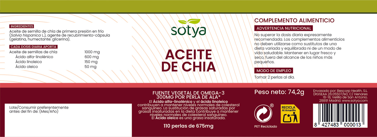 Aceite de Chía 110 perlas de 675mg