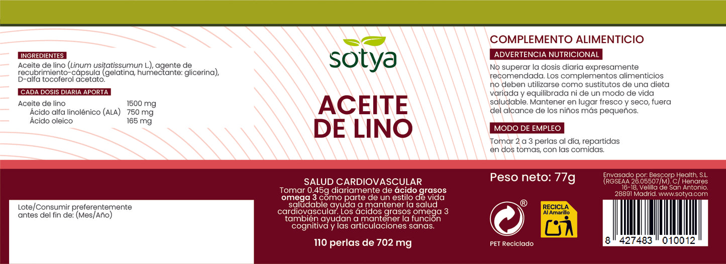 Aceite de Lino 110 perlas de 702mg
