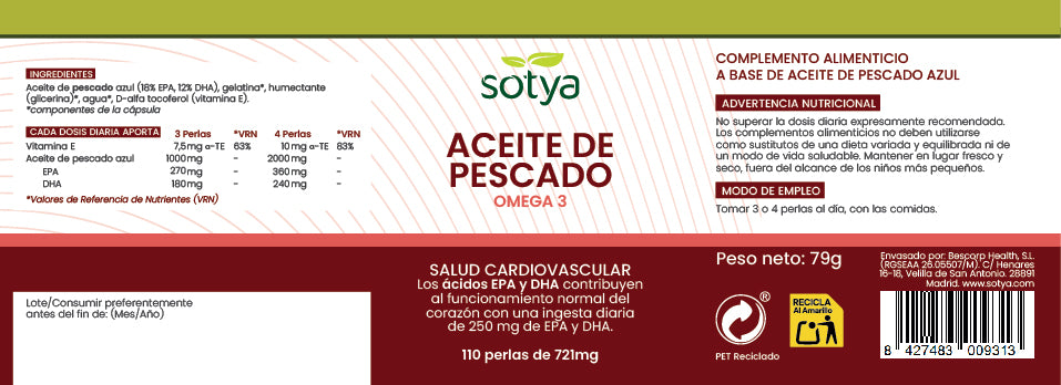Aceite de Pescado - Omega 3 110 perlas de 721mg