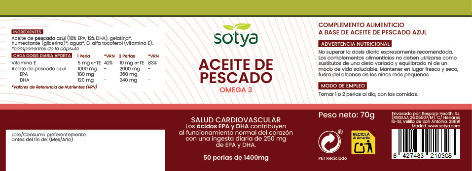Aceite de Pescado - Omega 3 50 perlas de 1400mg
