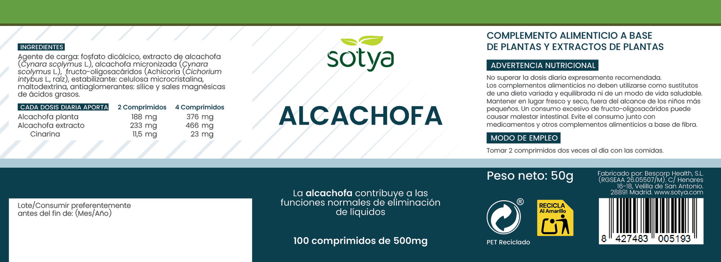 Alcachofa 100 comprimidos de 500mg