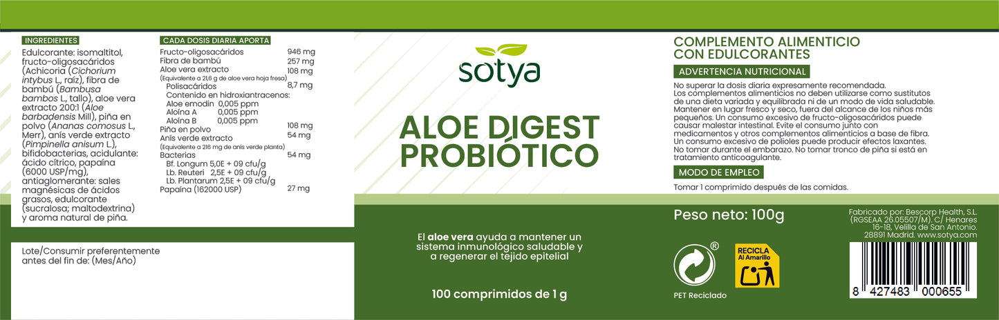 Aloe Digest Próbiotico 100 comprimidos de 1g