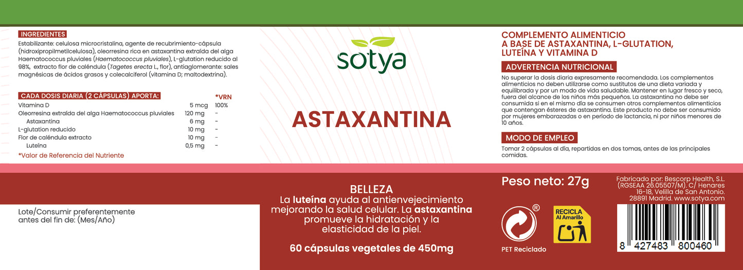 Astaxantina 60 cápsulas vegetales de 450mg