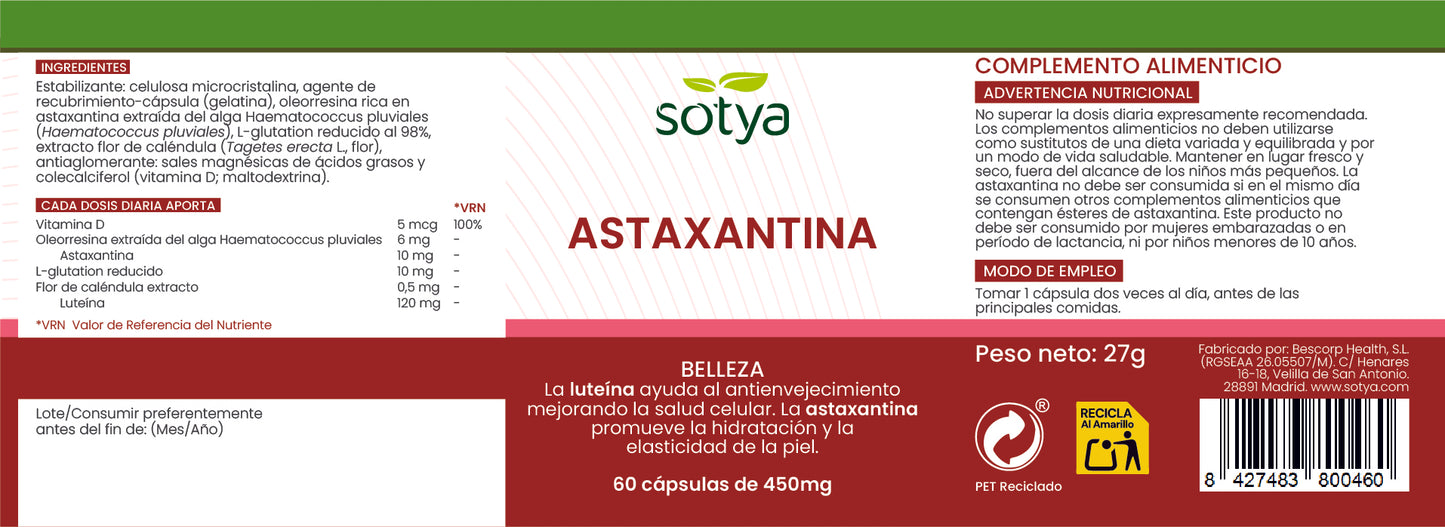 Astaxantina 60 cápsulas vegetales de 450mg