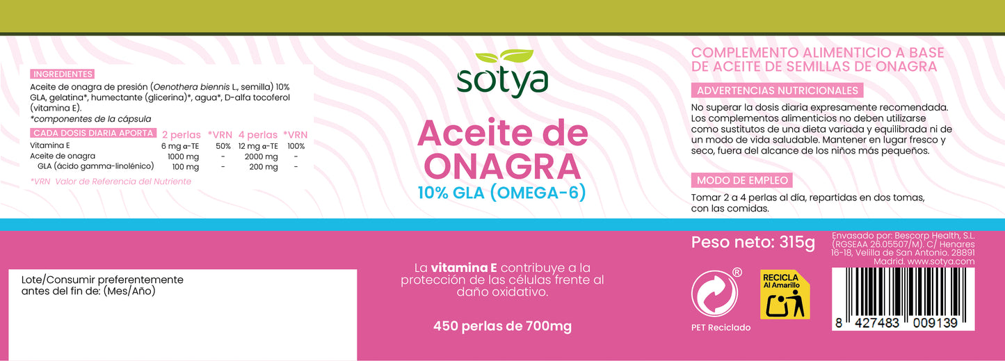 Aceite de Onagra 450 perlas de 700mg