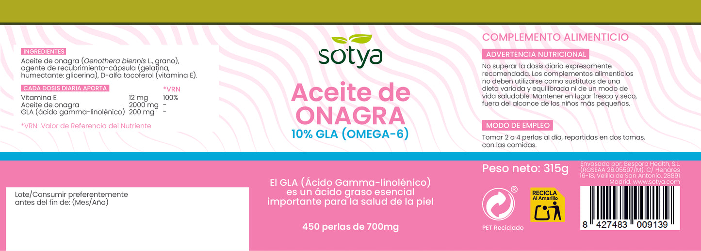 Aceite de Onagra 450 perlas de 700mg