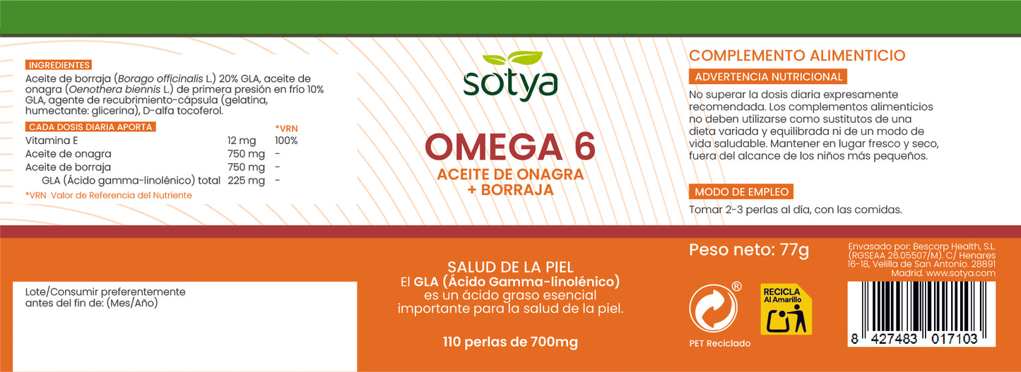Omega 6 (Aceite de onagra + Borraja) 110 perlas de 700mg