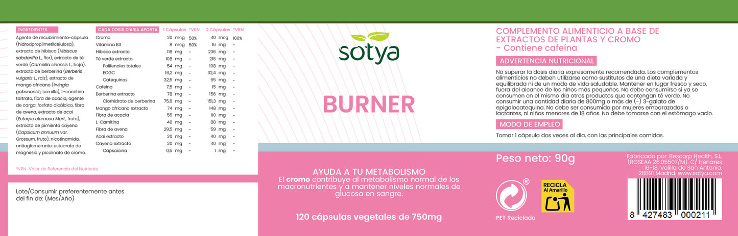 Burner 120 vegetable capsules of 750mg
