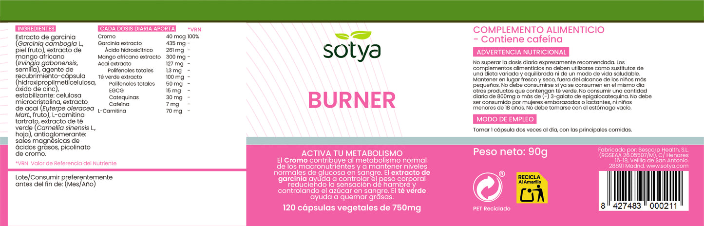 Burner 120 vegetable capsules of 750mg