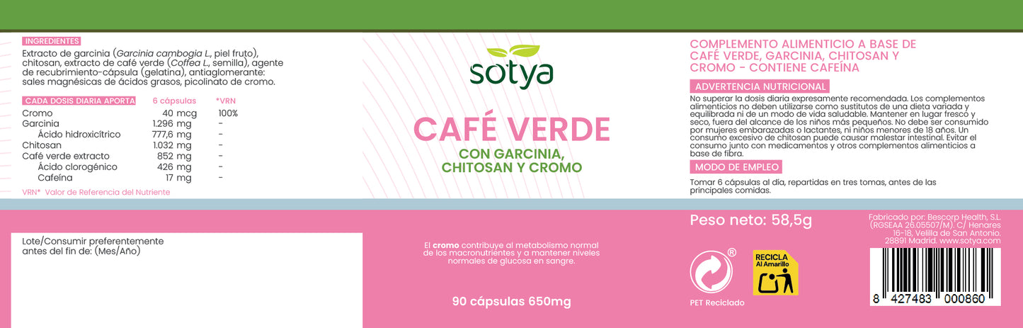 Green Coffee with Garcinia, Chitosan and Chromium 90 Capsules of 650mg