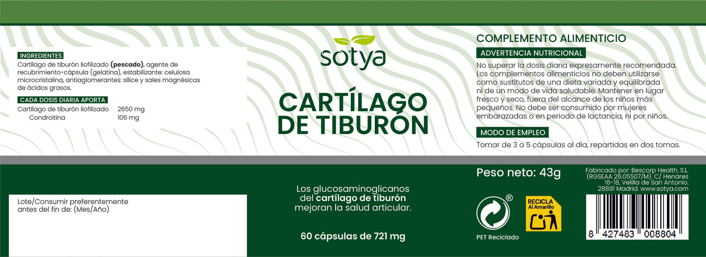 Cartílago de Tiburón 60 cápsulas de 721mg