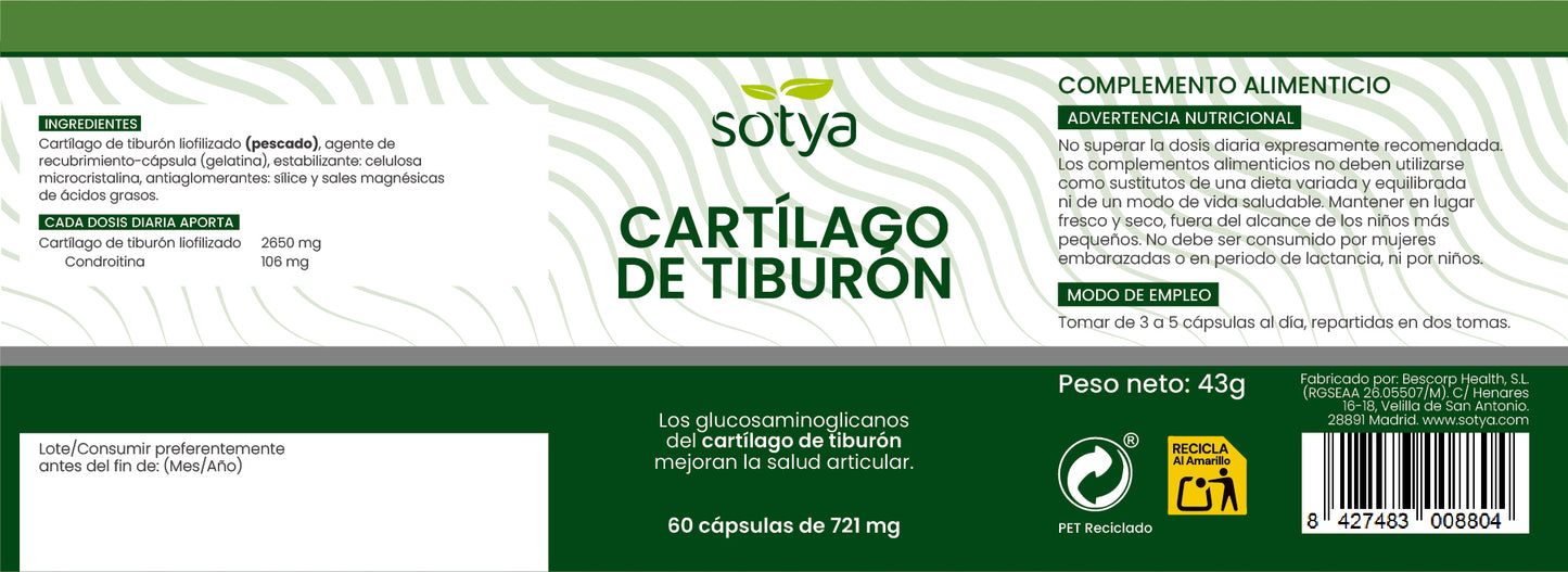 Cartílago de Tiburón 60 cápsulas de 721mg