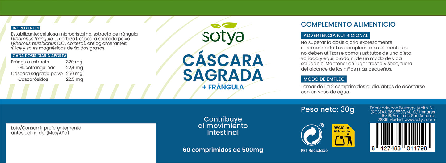 Cascara Sagrada + Buckthorn 60 tablets of 500 mg