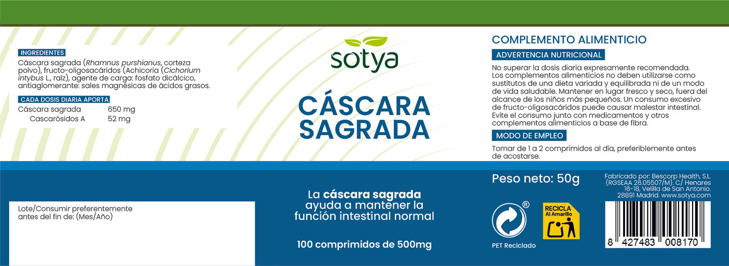 Cáscara sagrada 100 comprimidos de 500mg