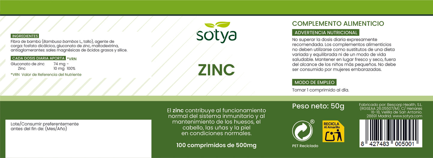 Zinc 100 comprimidos de 500mg
