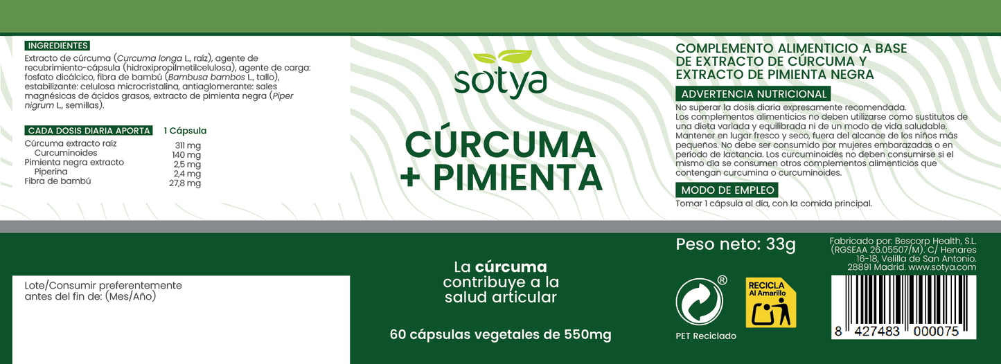Curcuma + Pimienta 550mg 60 cápsulas vegetales