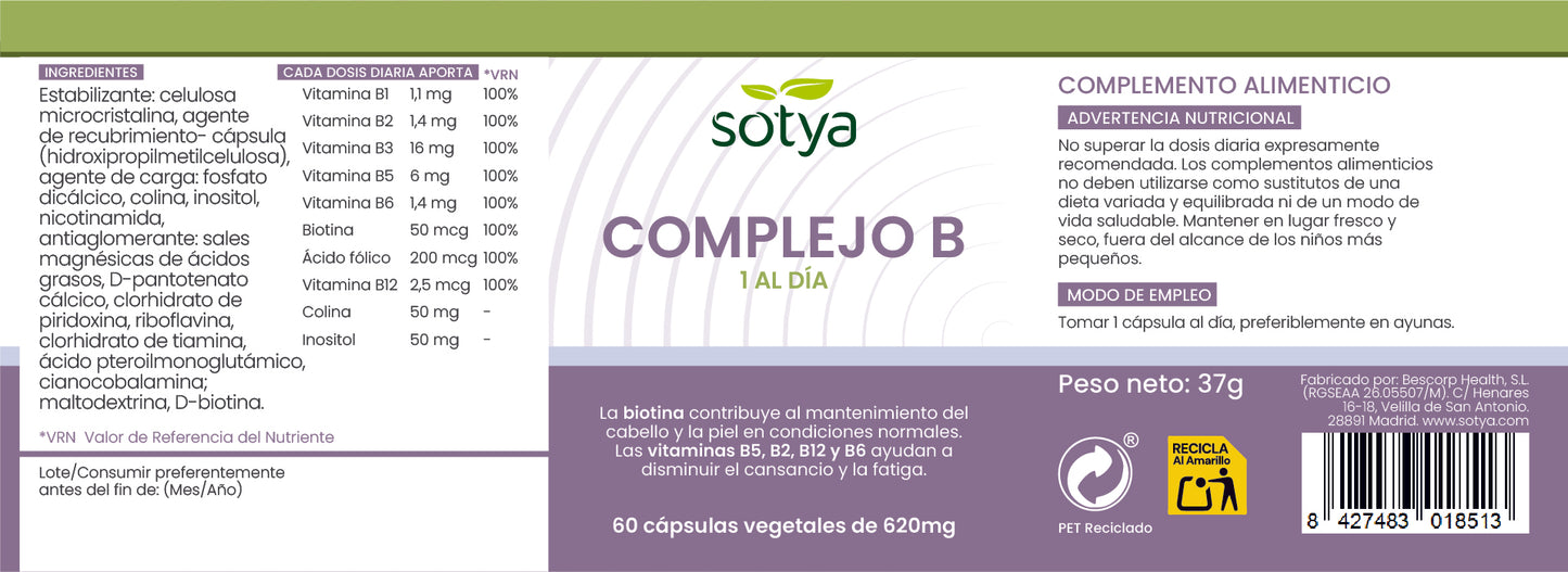 Complejo B 1 al día 60 cápsulas vegetales de 620mg