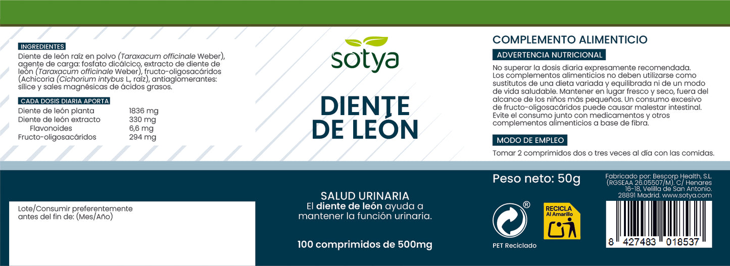 Diente de león 100 comprimidos de 500mg