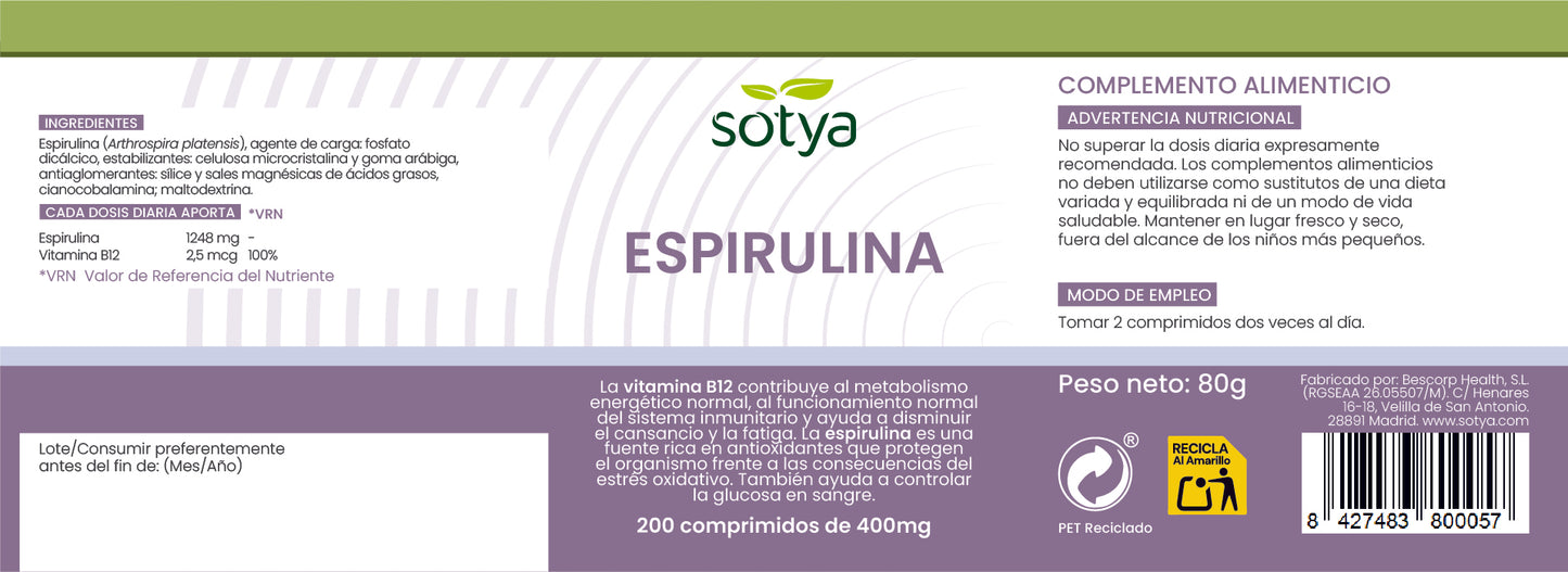Espirulina 200 comprimidos de 400mg