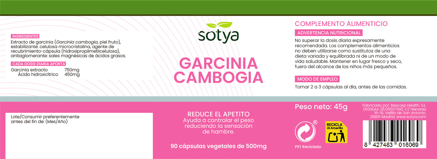 Garcinia Cambogia 90 cápsulas vegetales de 500mg