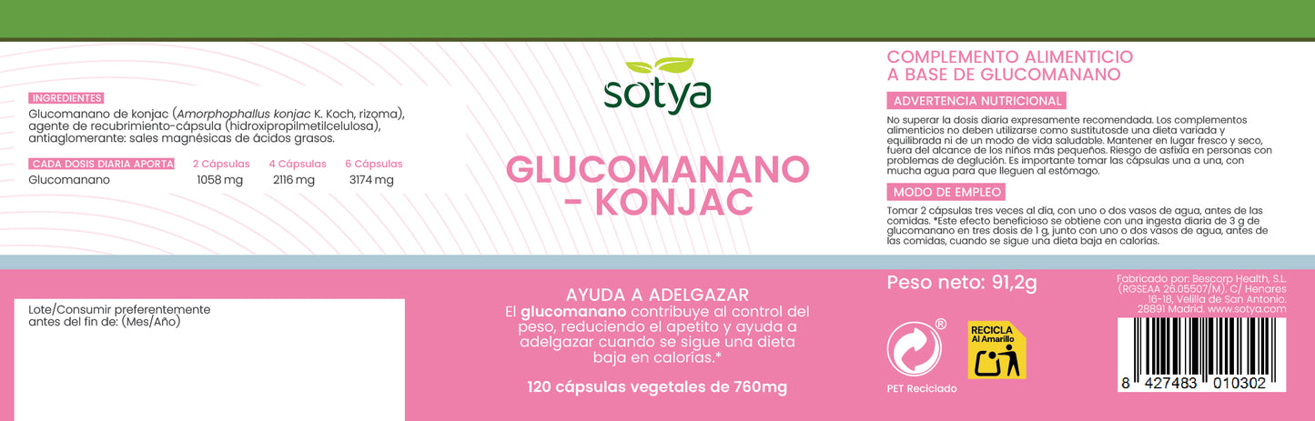 Glucomanano - Konjac 120 cápsulas vegetales de 760mg