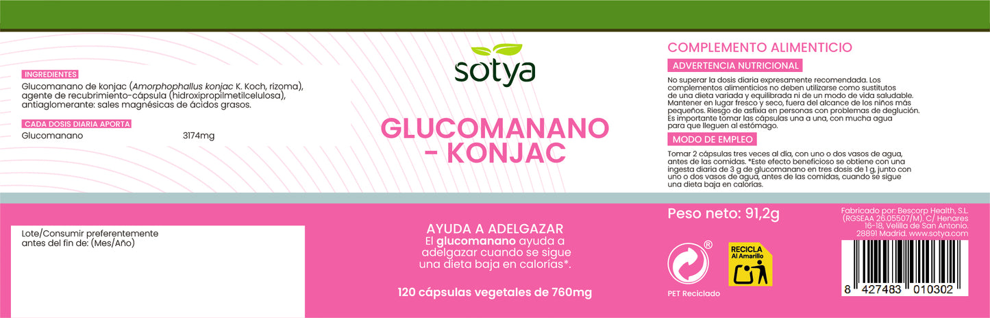 Glucomanano - Konjac 120 cápsulas vegetales de 760mg