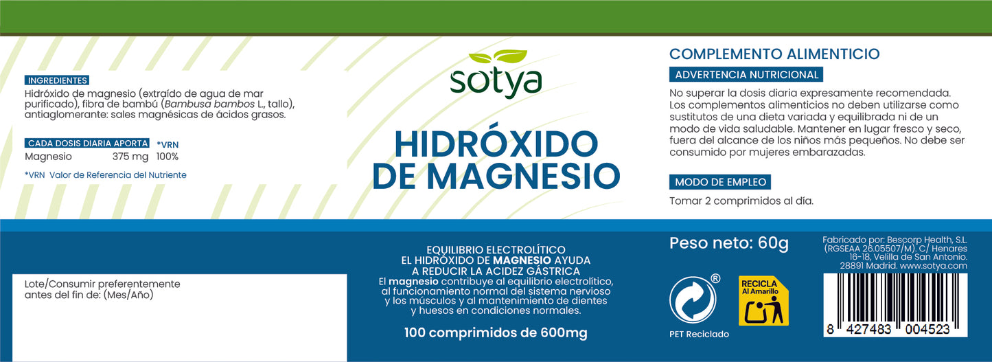 Hidróxido de magnesio 100 comprimidos de 600mg