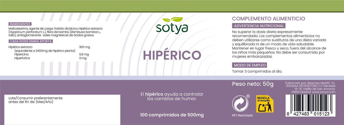 Hipérico 100 comprimidos de 500mg