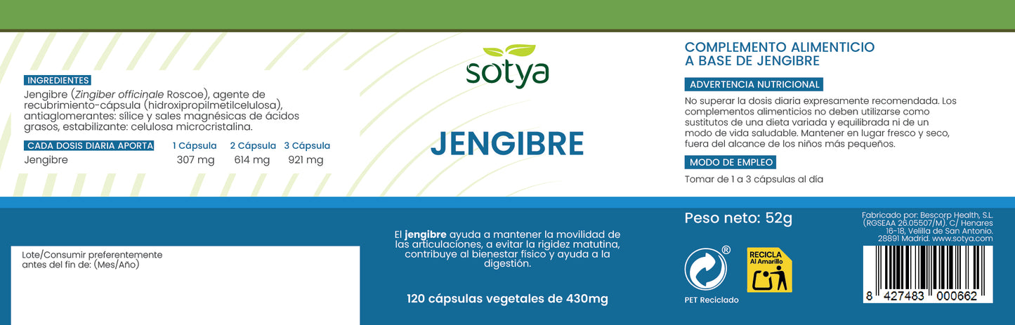 Jengibre 120 cápsulas vegetales de 430mg