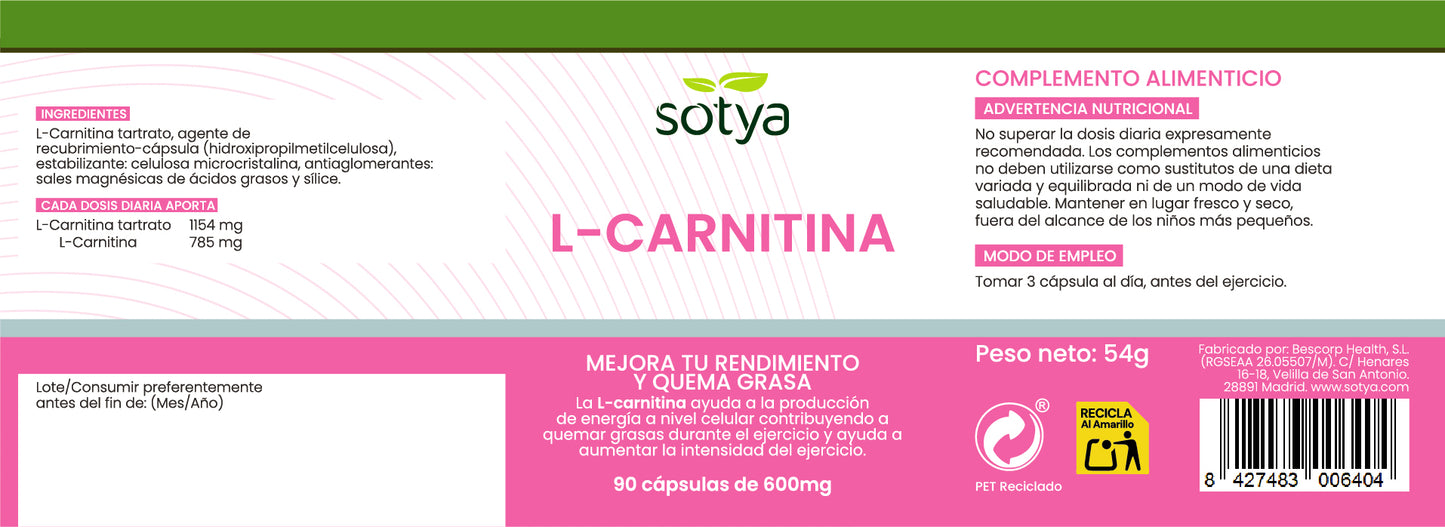 L-Carnitina 90 cápsulas de 600mg