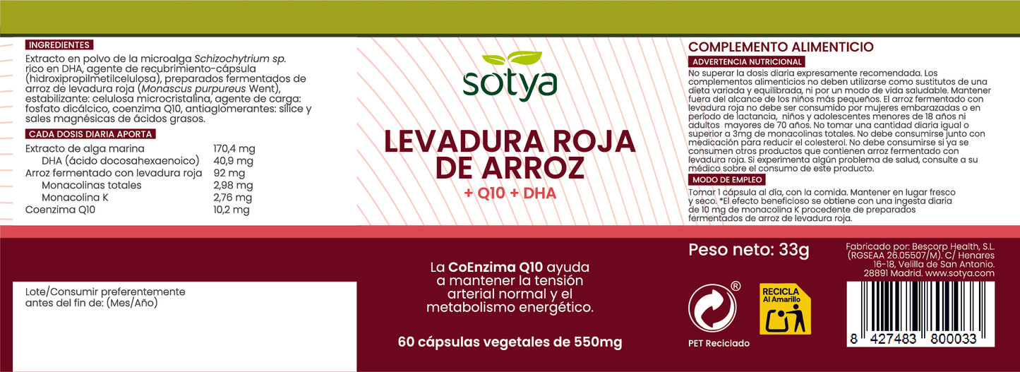 Red Yeast Rice + Q10 + DHA 60 vegetable capsules of 550mg