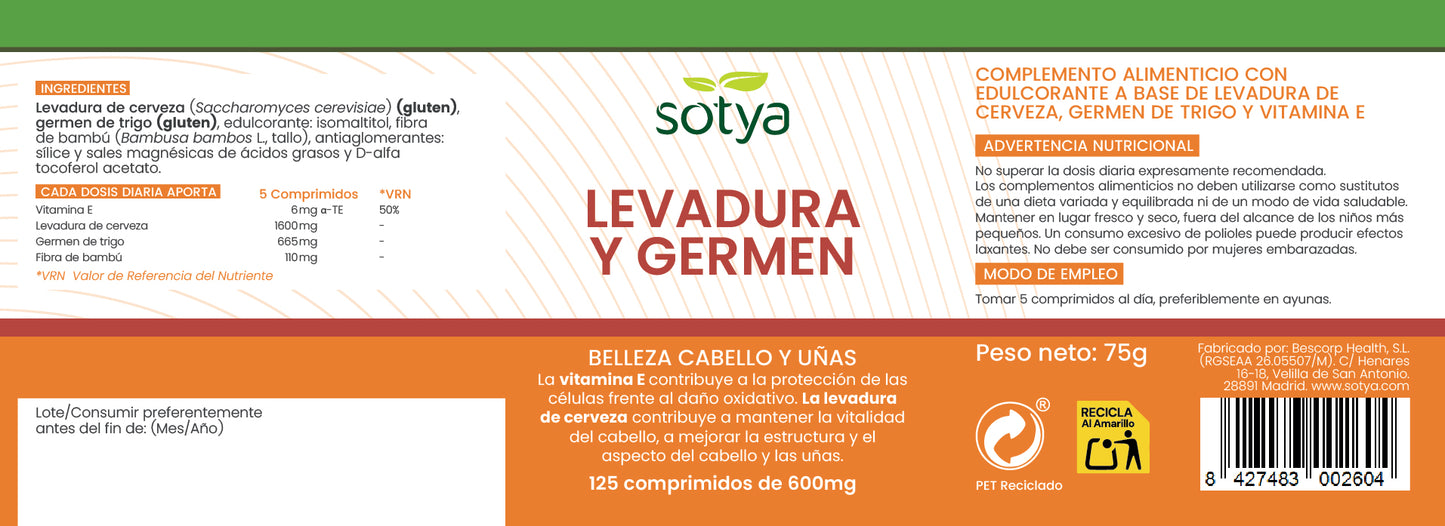 Levadura y Germen 125 comprimidos de 600mg