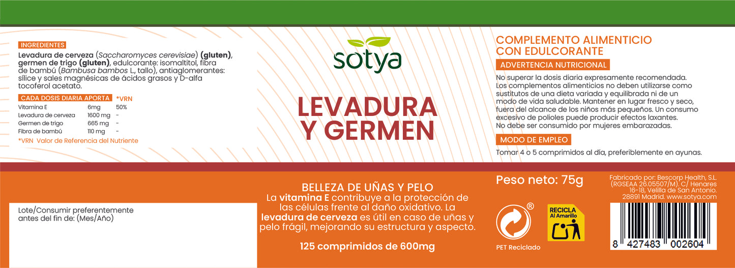 Levadura y Germen 125 comprimidos de 600mg
