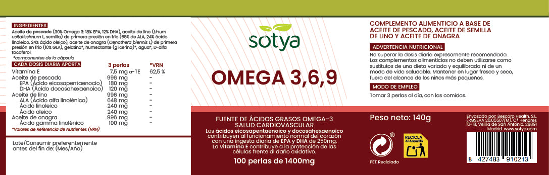 Omega 3, 6, 9 100 Pearls of 1400mg