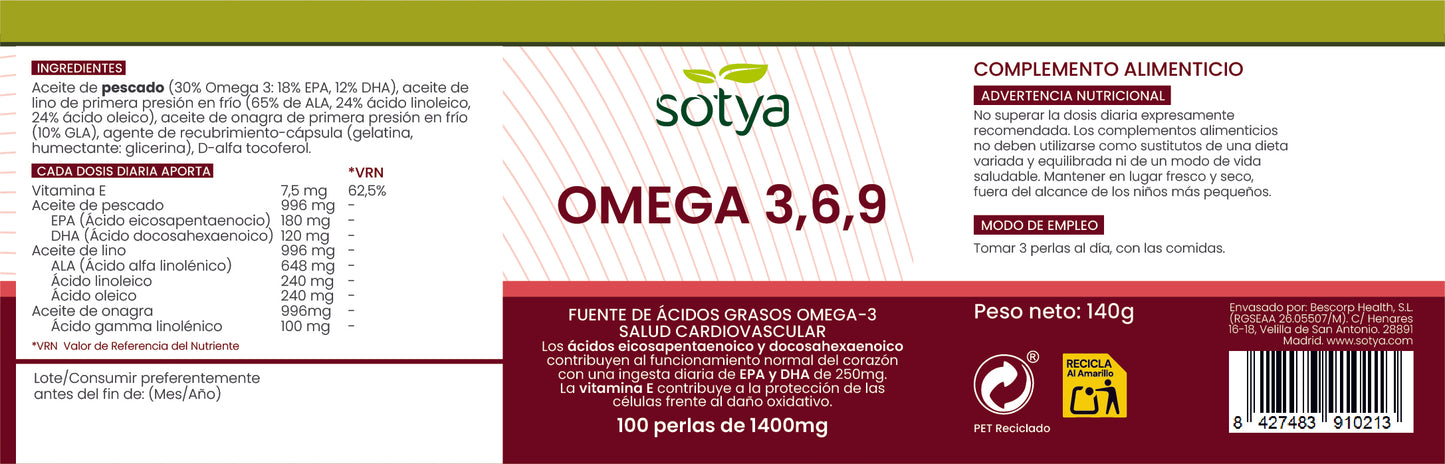 Omega 3, 6, 9 100 Pearls of 1400mg