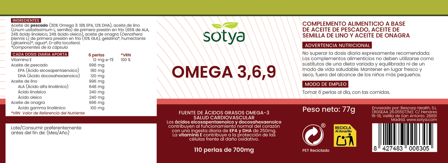 Omega 3, 6, 9 110 perlas de 700mg