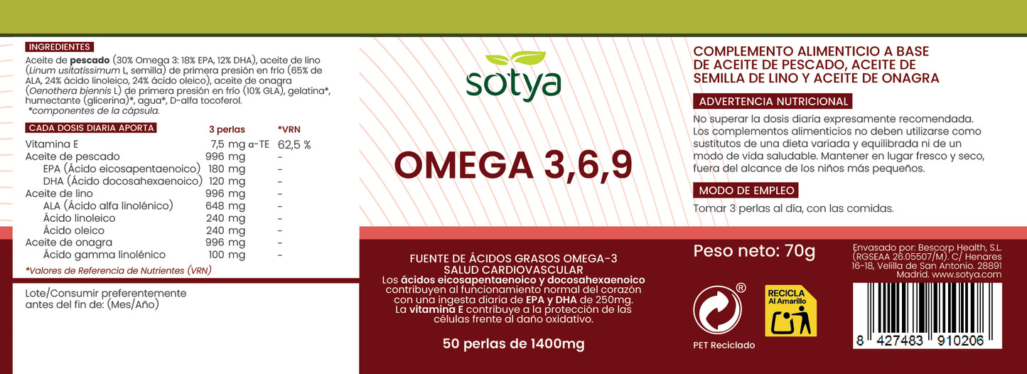 Omega 3, 6, 9 50 perlas de 1400mg