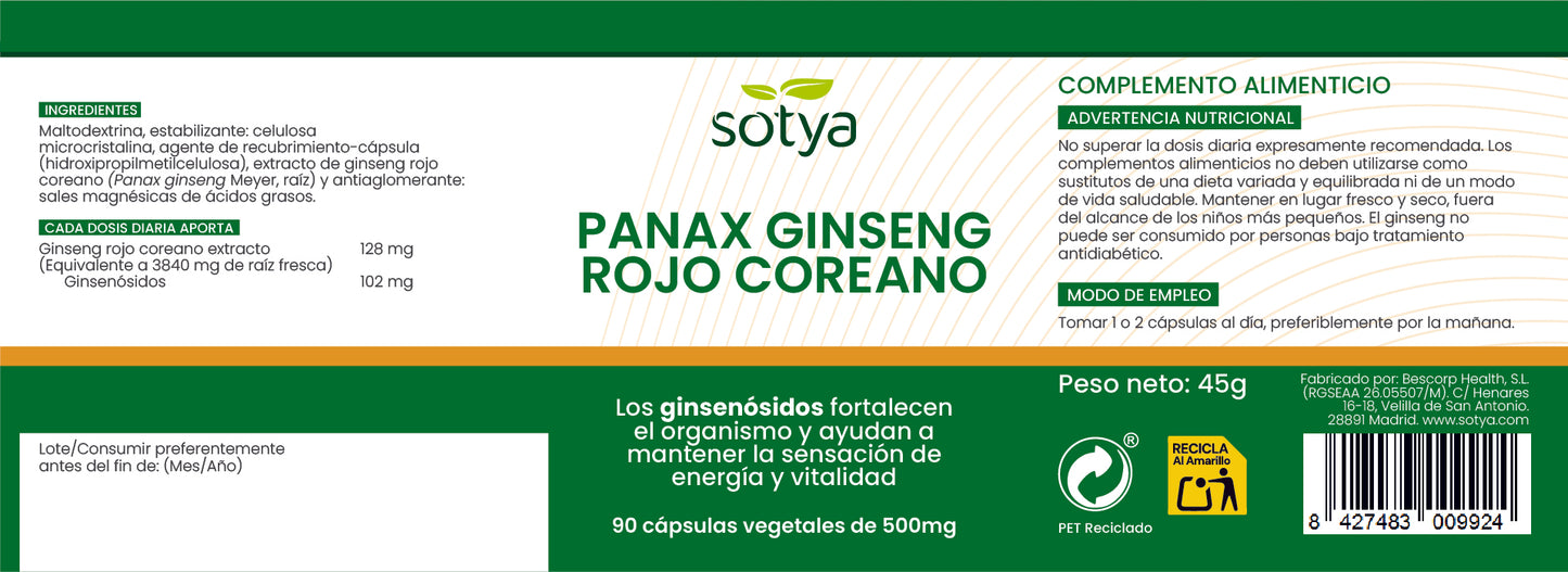 Korean Red Panax Ginseng 90 Vegetable Capsules 500mg