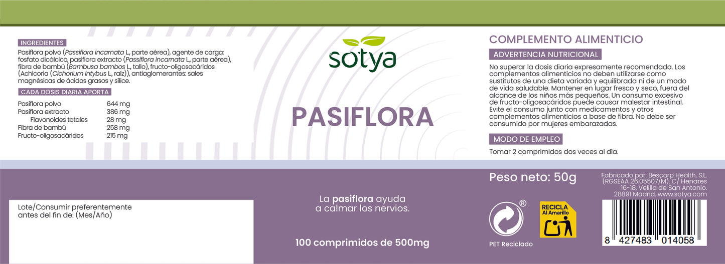 Pasiflora 100 comprimidos de 500mg