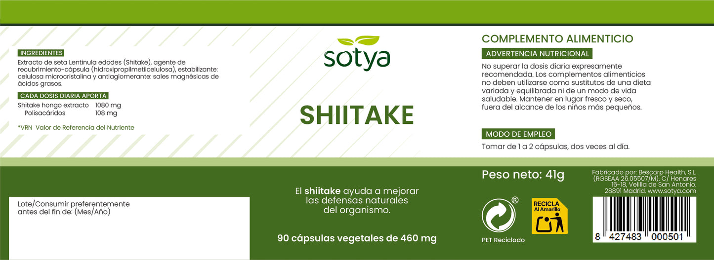 Shiitake 90 cápsulas vegetales de 460mg