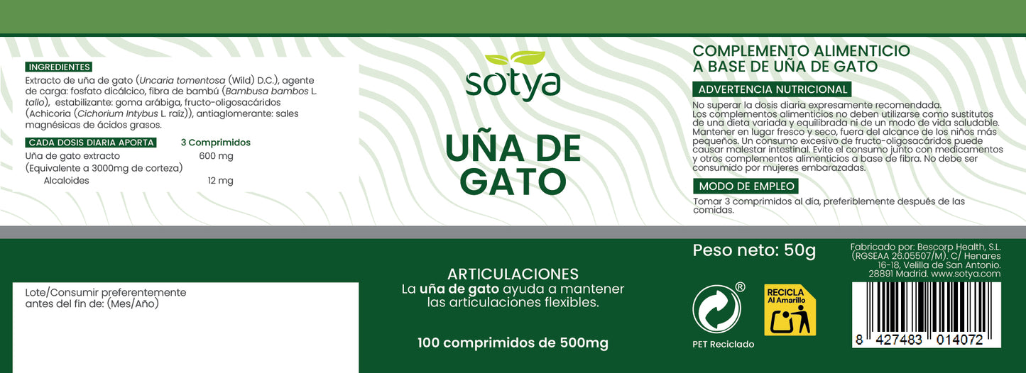 Cat's Claw 100 Tablets of 500mg