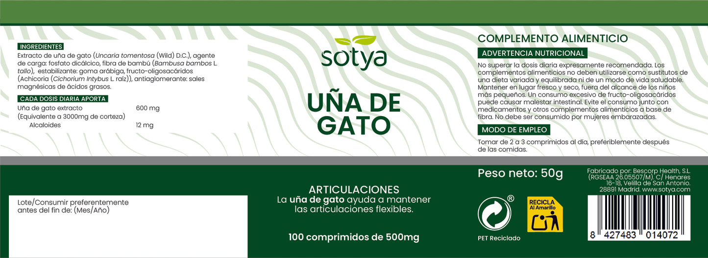 Uña de gato 100 comprimidos de 500mg