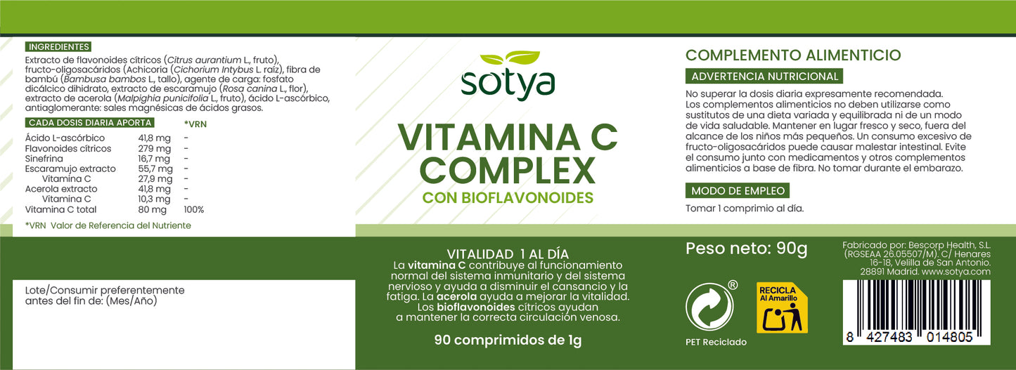 Vitamin C Complex con Bioflavonoides 90 Comprimidos de 1g