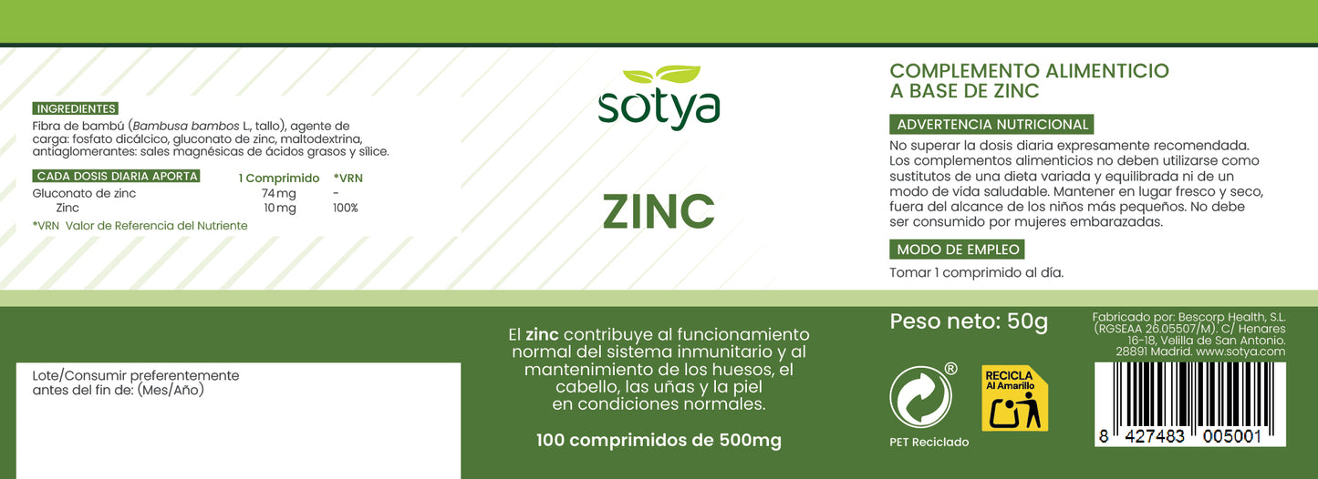 Zinc 100 comprimidos de 500mg