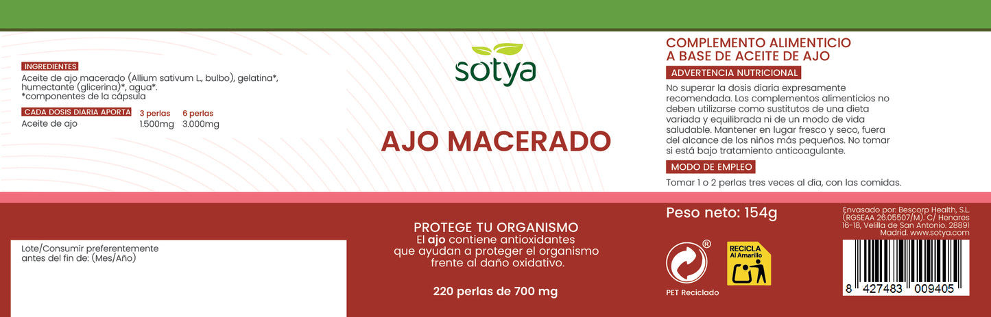 Ajo macerado 220 perlas de 700mg