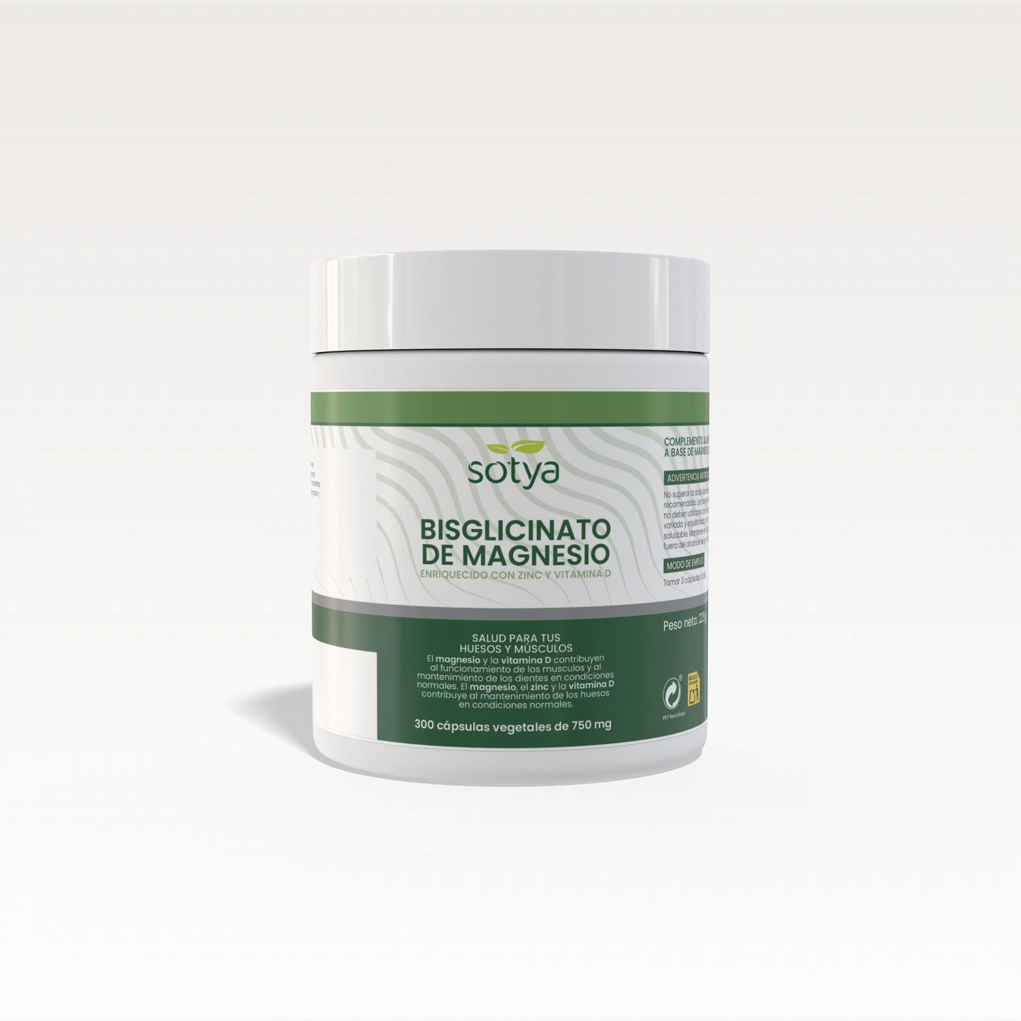 Bisglicinato de Magnesio Enriquecido con zinc y vitamina D 300 cápsulas vegetales de 750mg