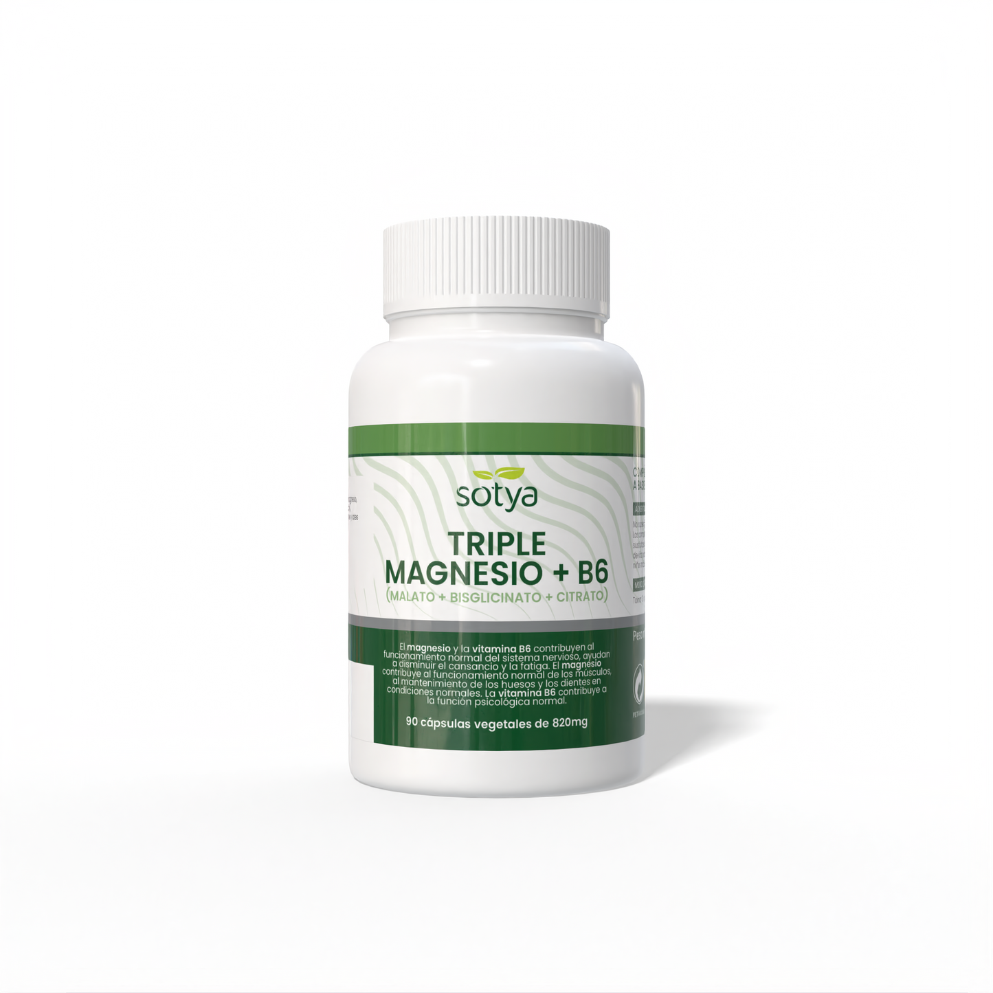 TRIPLE MAGNESIO + B6 (Malato + Bisglicinato + Citrato) 90 cápsulas vegetales de 820mg