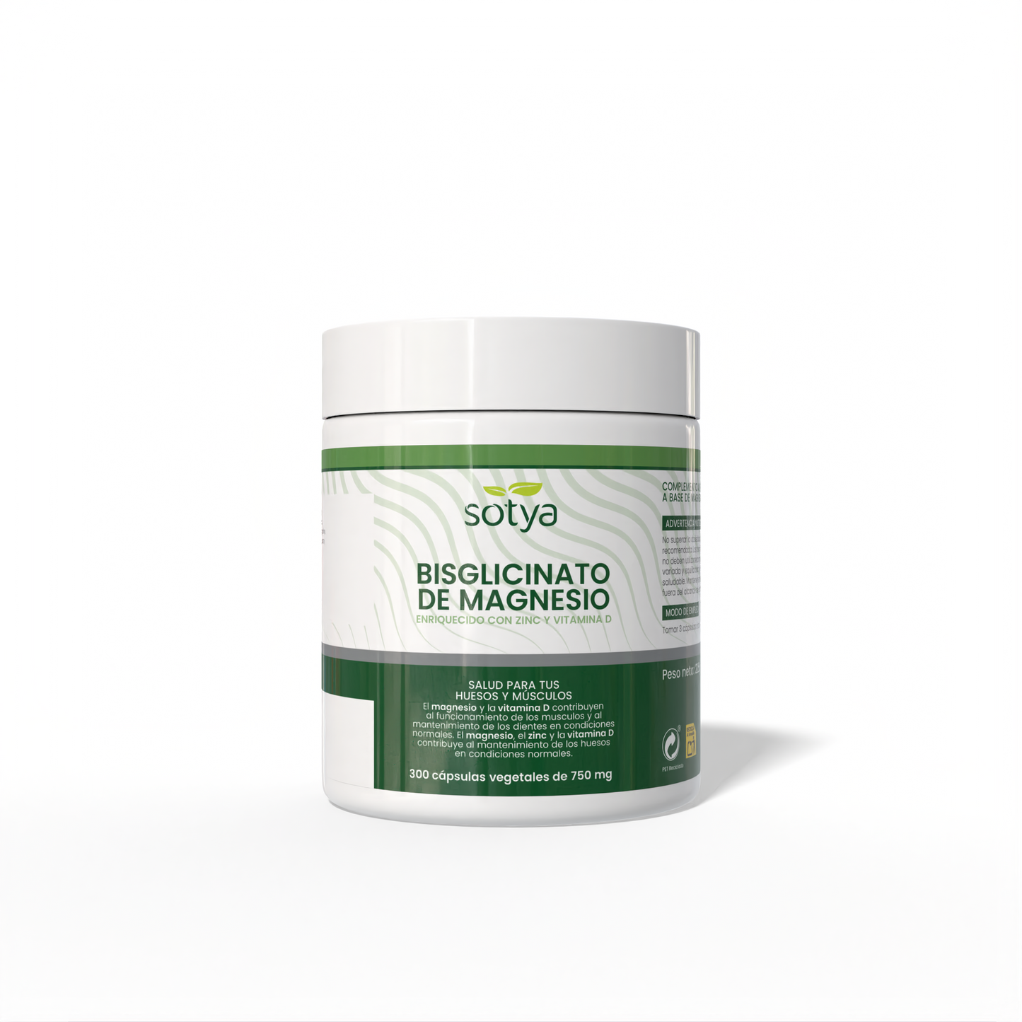Bisglicinato de Magnesio Enriquecido con zinc y vitamina D 300 cápsulas vegetales de 750mg