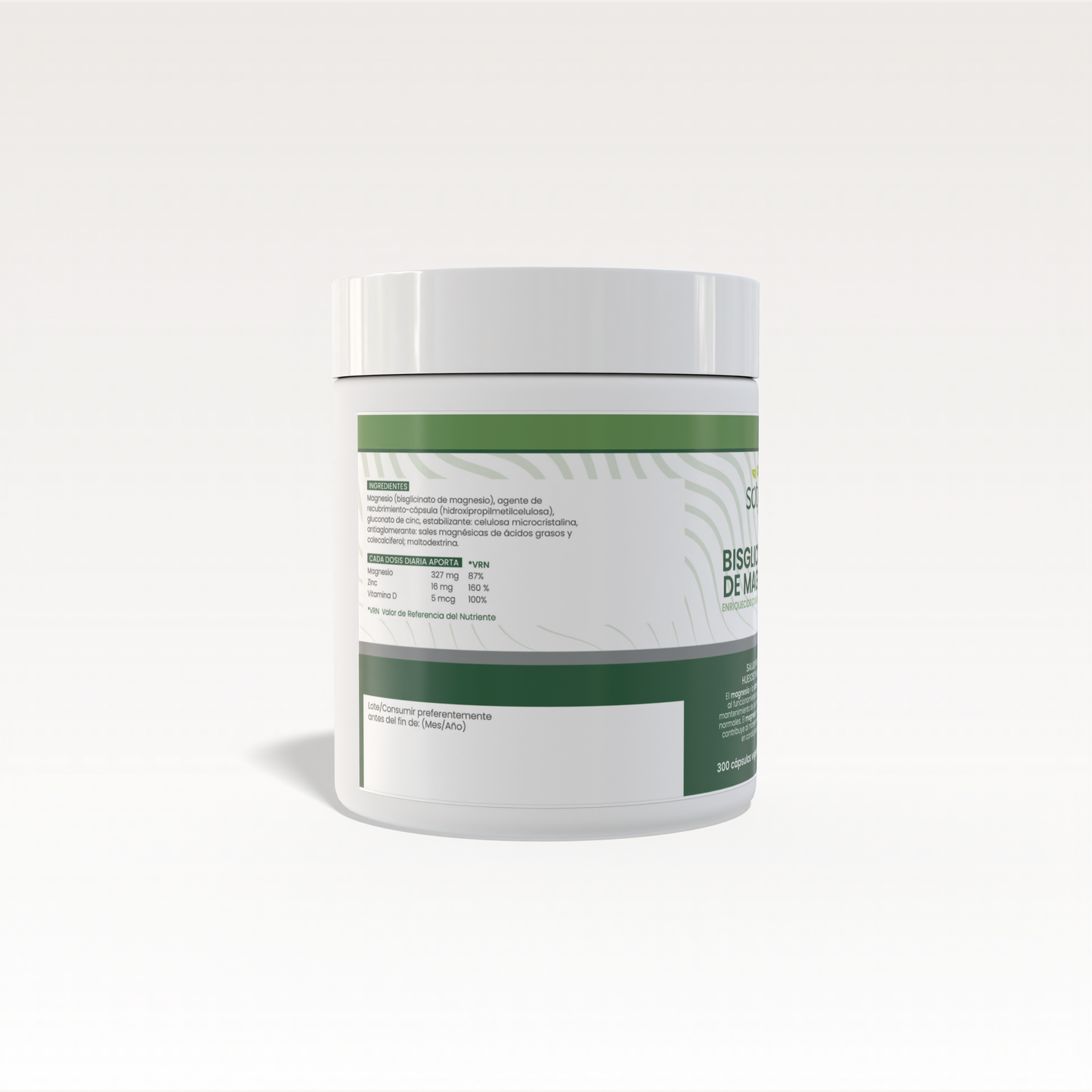 Bisglicinato de Magnesio Enriquecido con zinc y vitamina D 300 cápsulas vegetales de 750mg